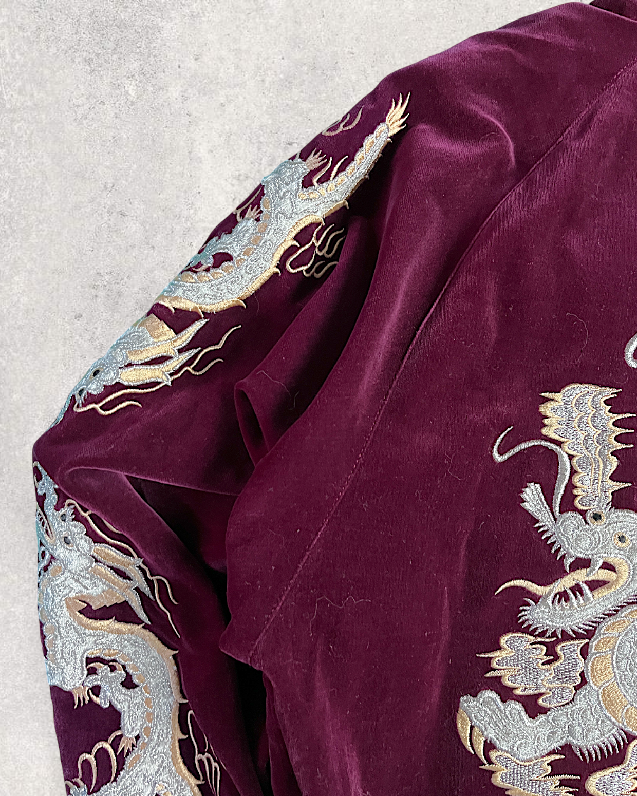 【L】Velour Dragon Sukajan Jacket – Wine Red Embroidered Yokosuka Japanese Bomber