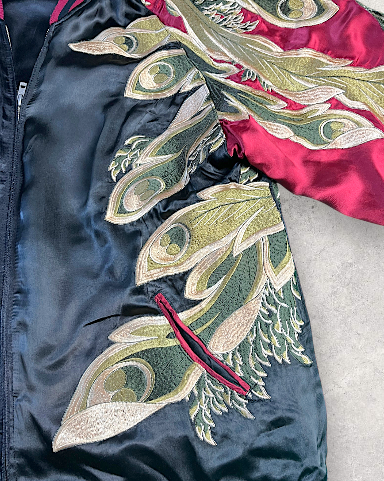 【XXL】Vintage Reversible Sukajan Jacket – Phoenix & Peacock-Inspired Embroidery Souvenir Jacket