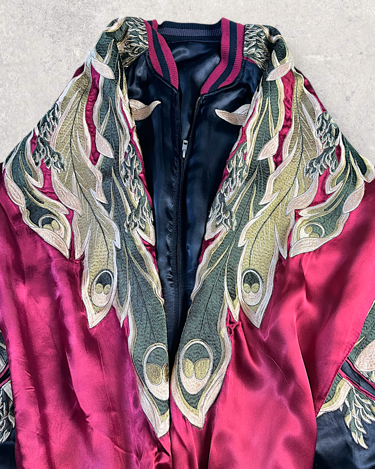 【XXL】Vintage Reversible Sukajan Jacket – Phoenix & Peacock-Inspired Embroidery Souvenir Jacket
