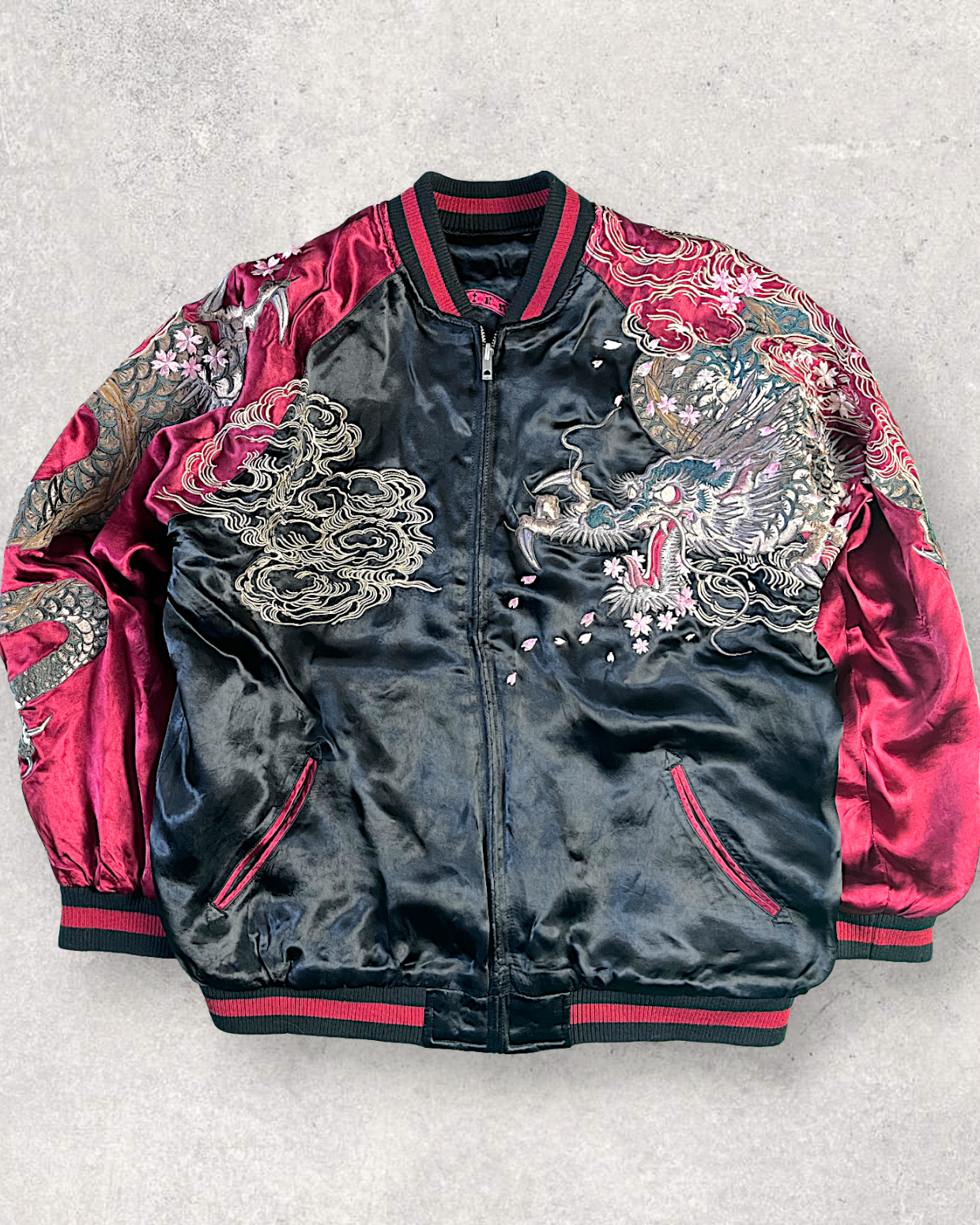 【XXL】 Karakuri Tamashii Reversible Sukajan Jacket – Dragon Embroidery Japan Souvenir Jacket