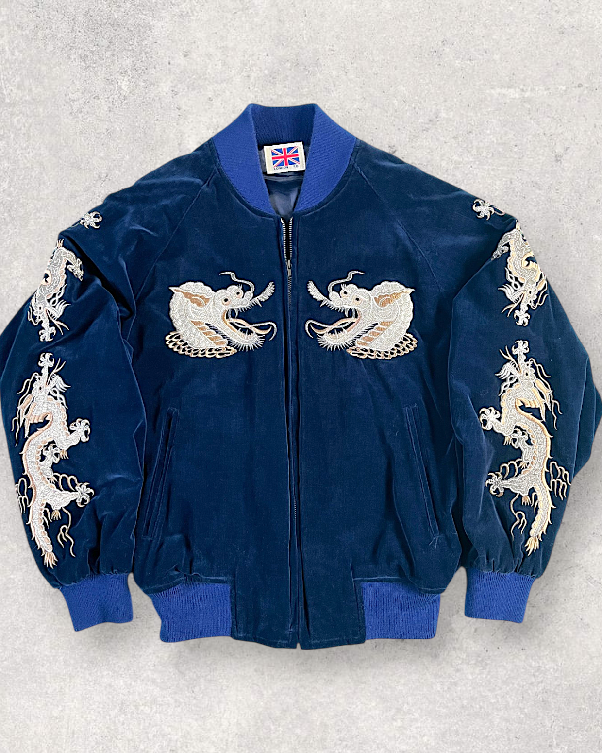 【M or S】Japan Yokosuka Velvet Sukajan Jacket – Dragon Embroidery Souvenir Jacket Navy