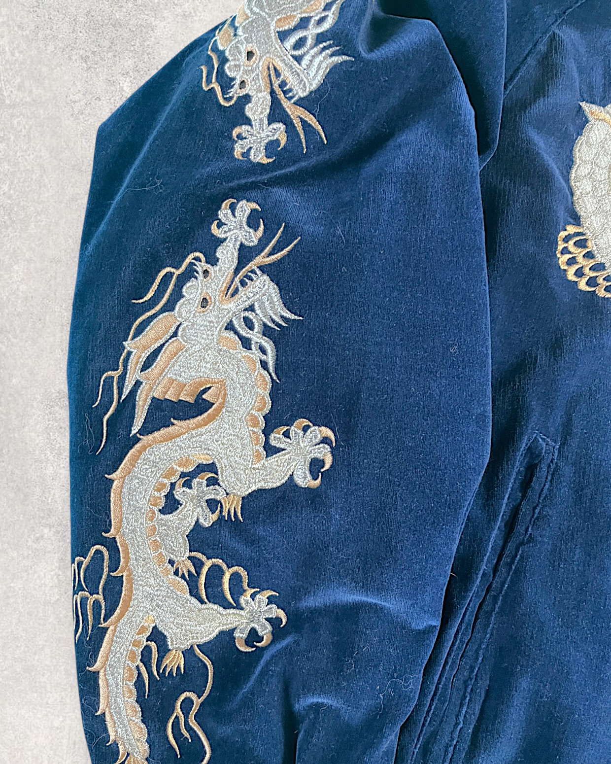 【M or S】Japan Yokosuka Velvet Sukajan Jacket – Dragon Embroidery Souvenir Jacket Navy