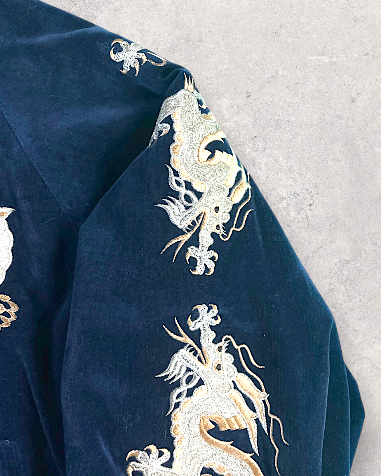 【M or S】Japan Yokosuka Velvet Sukajan Jacket – Dragon Embroidery Souvenir Jacket Navy