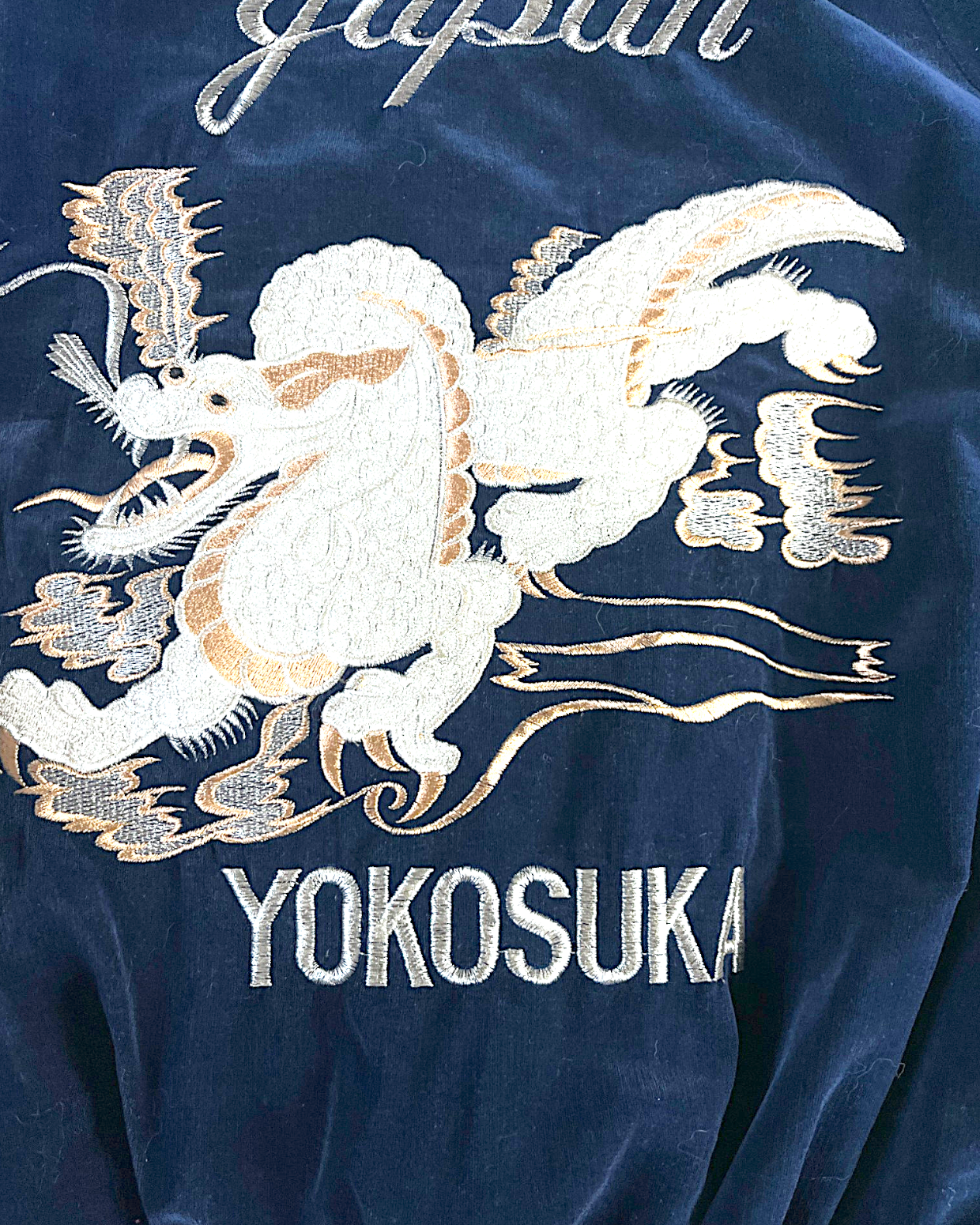 【M or S】Japan Yokosuka Velvet Sukajan Jacket – Dragon Embroidery Souvenir Jacket Navy