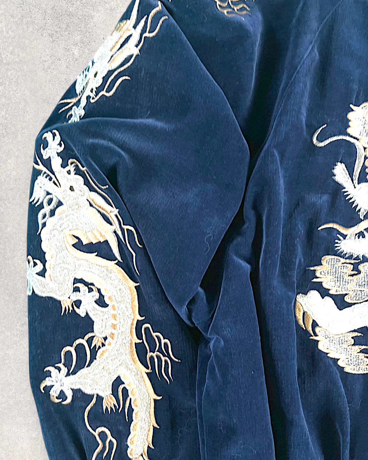 【M or S】Japan Yokosuka Velvet Sukajan Jacket – Dragon Embroidery Souvenir Jacket Navy