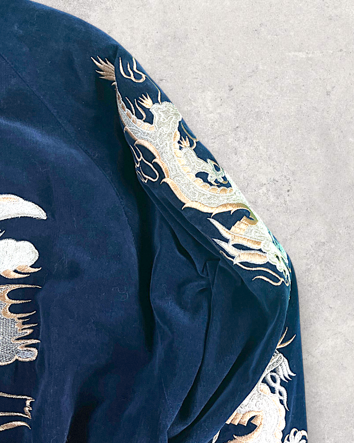 【M or S】Japan Yokosuka Velvet Sukajan Jacket – Dragon Embroidery Souvenir Jacket Navy