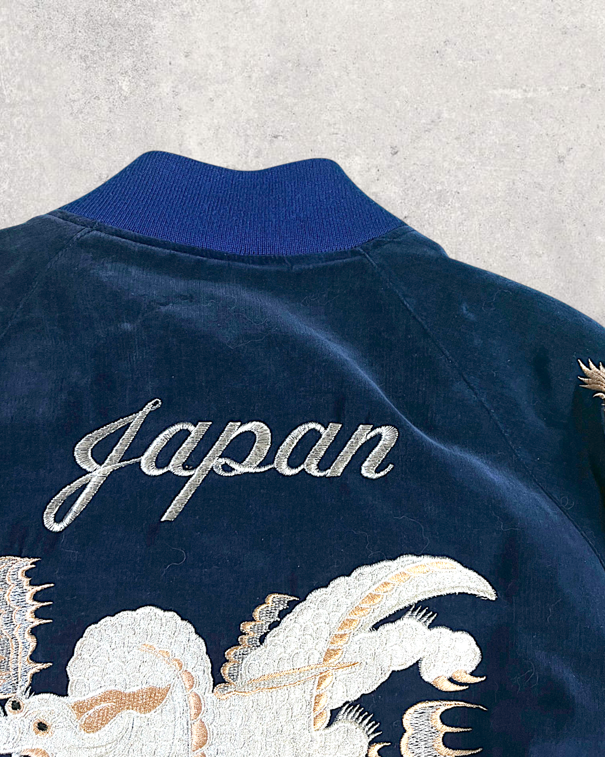 【M or S】Japan Yokosuka Velvet Sukajan Jacket – Dragon Embroidery Souvenir Jacket Navy