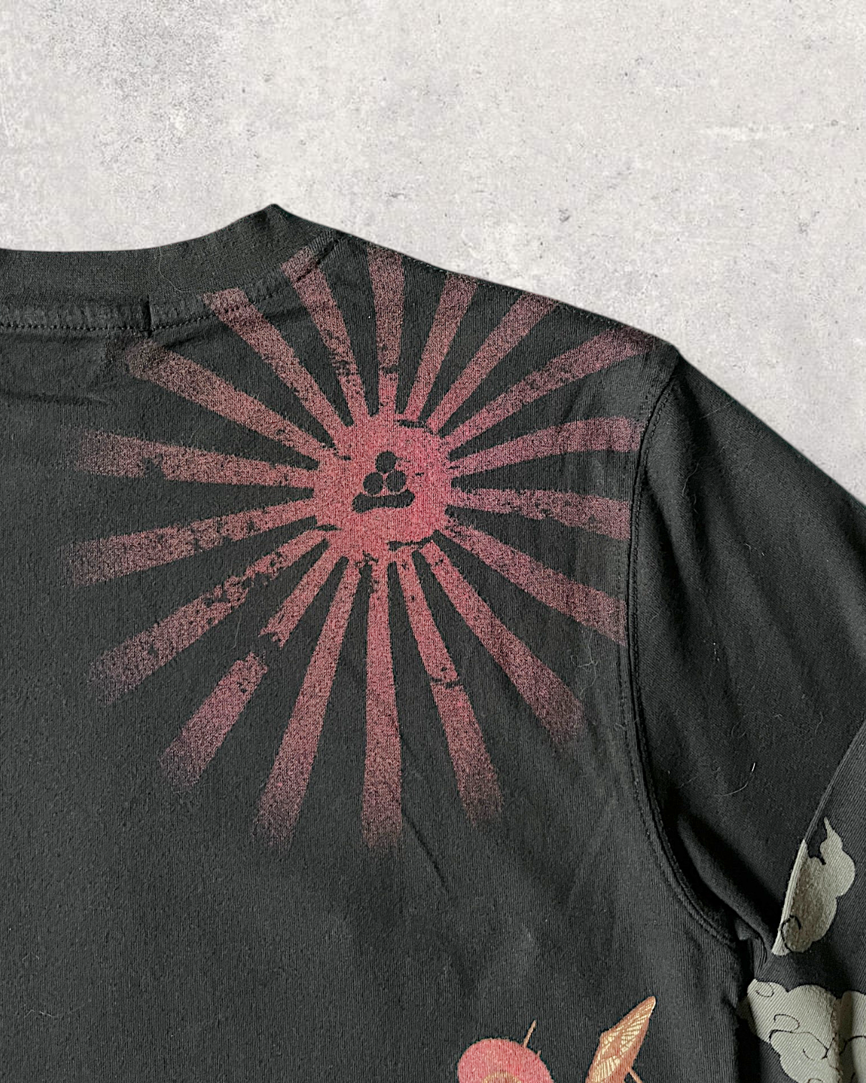 [M/L]BranNews Japanese Long Sleeve T-Shirt | Wagasa, Clouds & Rising Sun Design | Black