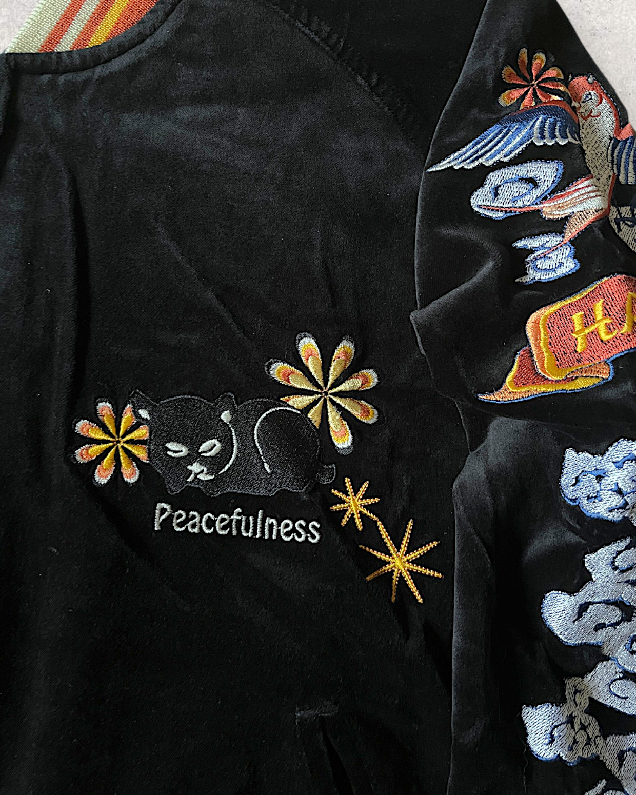 [40] Vintage Reversible Sukajan “Graceful Japanese Angel” – Geisha Embroidery × Black Satin