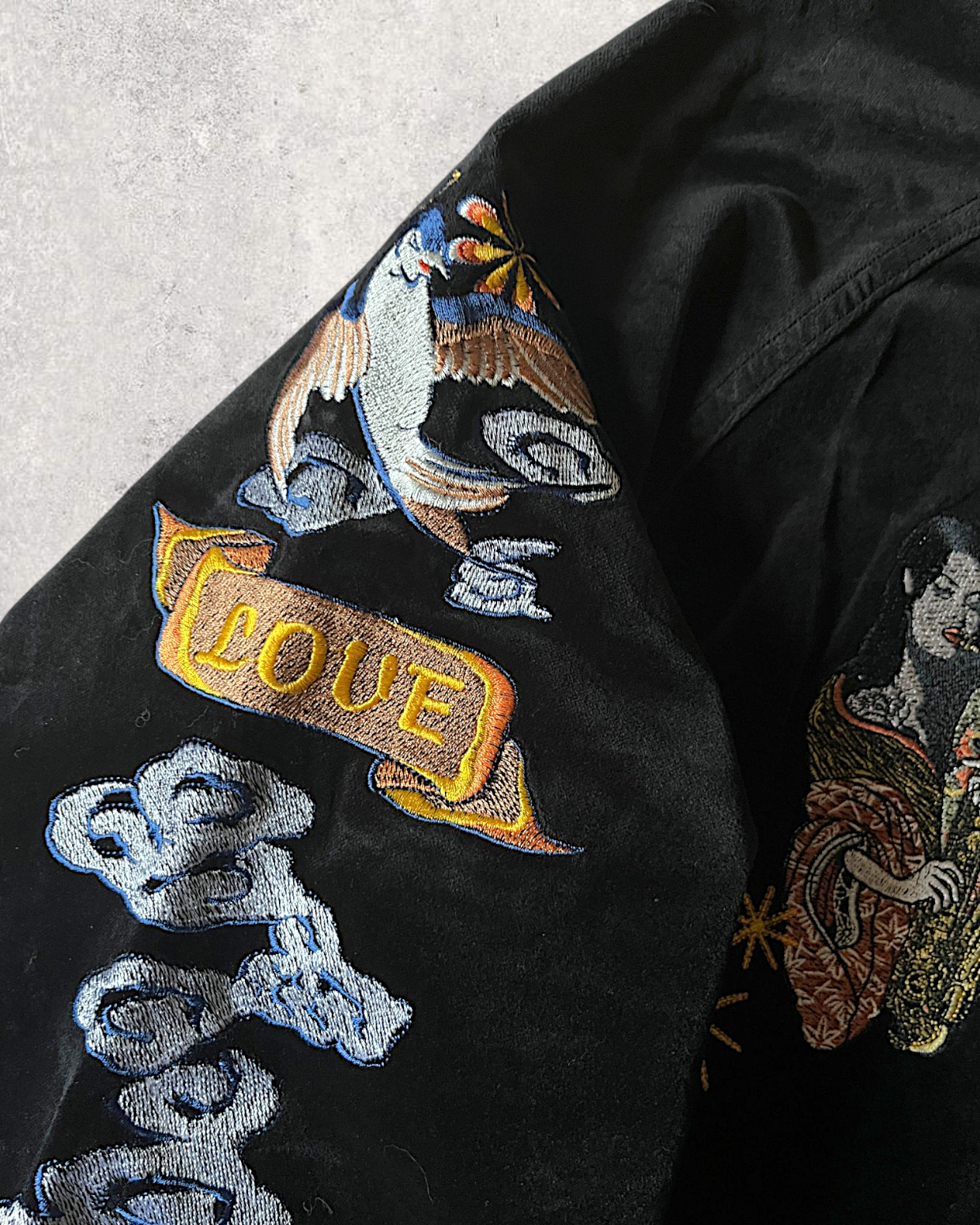 [40] Vintage Reversible Sukajan “Graceful Japanese Angel” – Geisha Embroidery × Black Satin