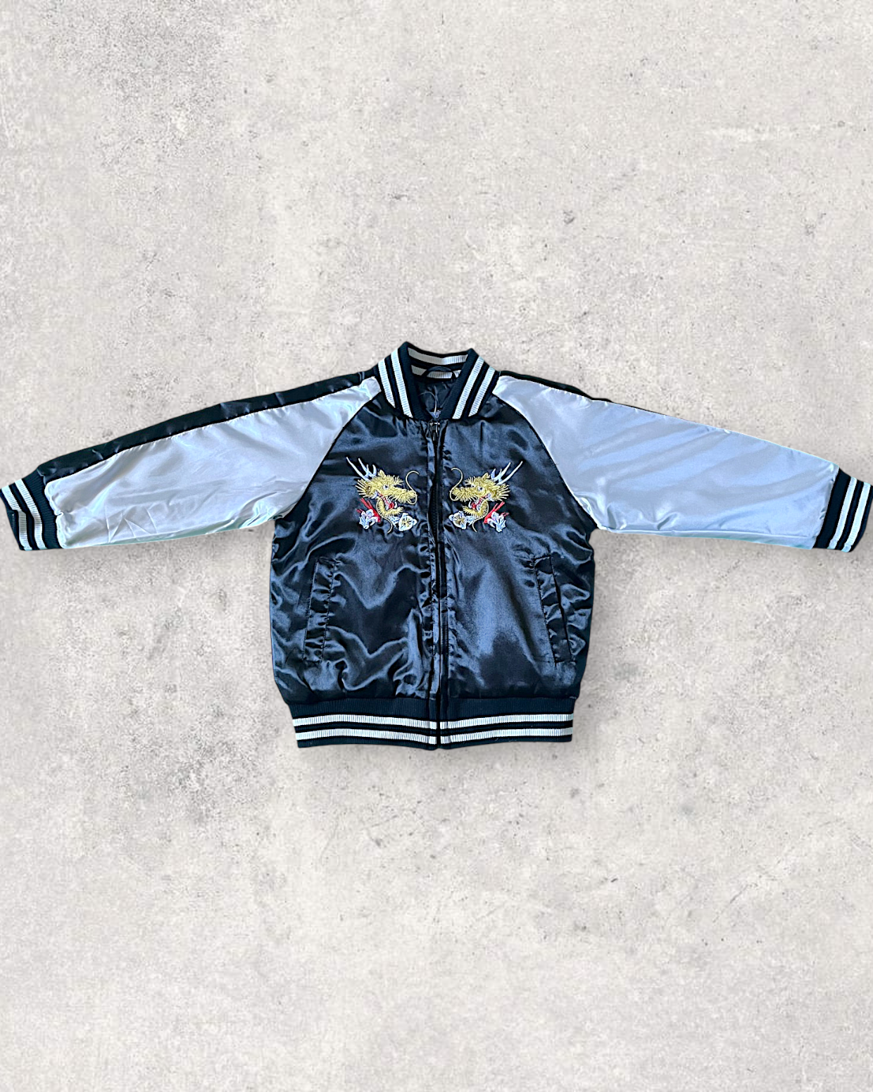 【KIDS】NEW Kids Sukajan Jacket “Black Dragon” – Satin Japanese Dragon Jacket