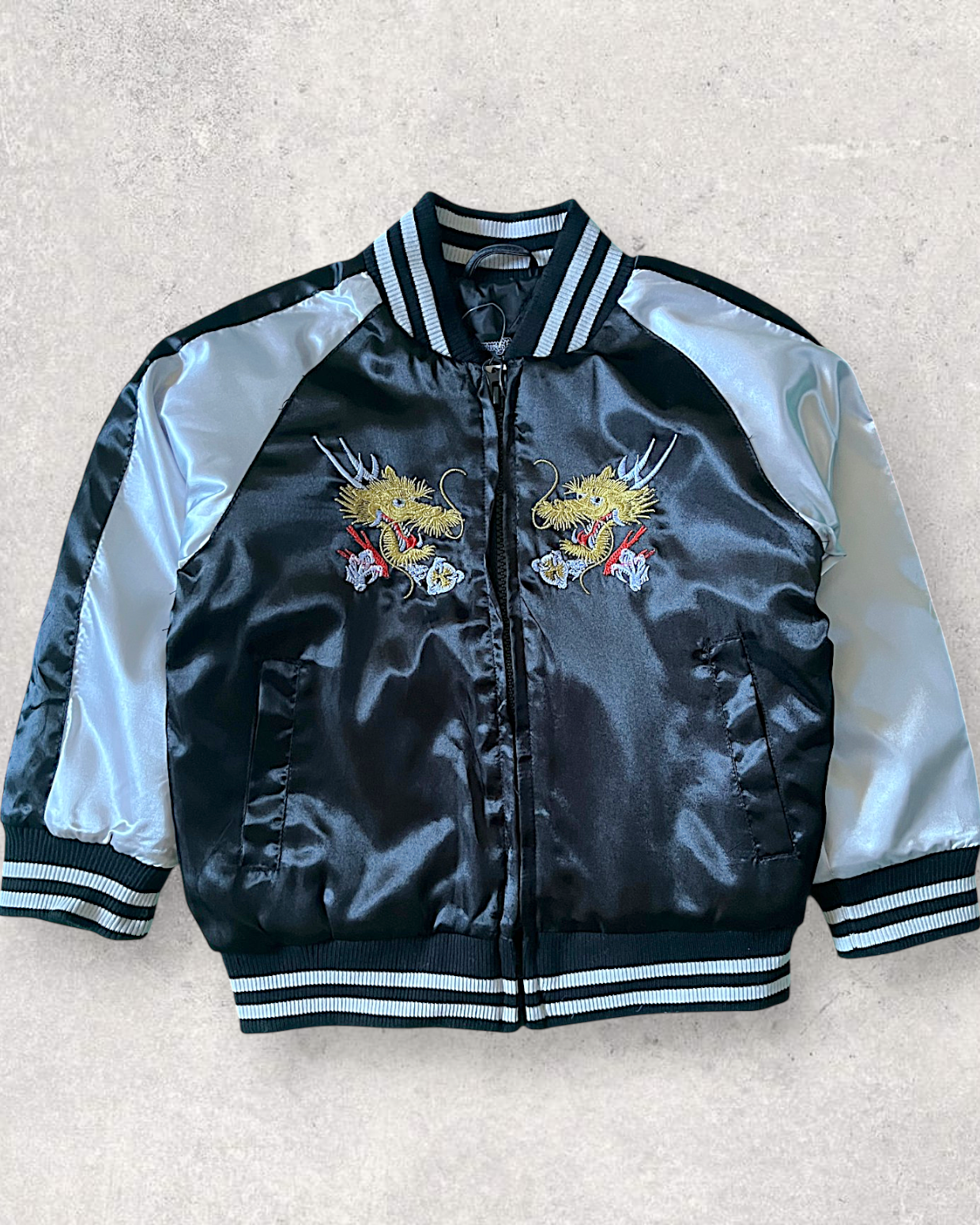 【KIDS】NEW Kids Sukajan Jacket “Black Dragon” – Satin Japanese Dragon Jacket