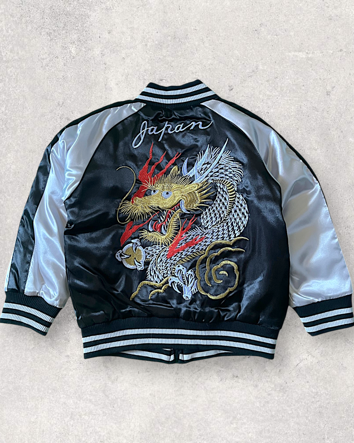 【KIDS】NEW Kids Sukajan Jacket “Black Dragon” – Satin Japanese Dragon Jacket