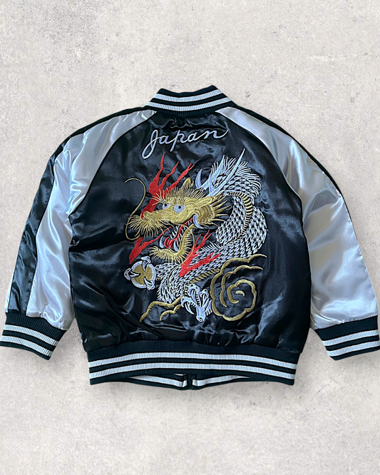 【KIDS】NEW Kids Sukajan Jacket “Black Dragon” – Satin Japanese Dragon Jacket