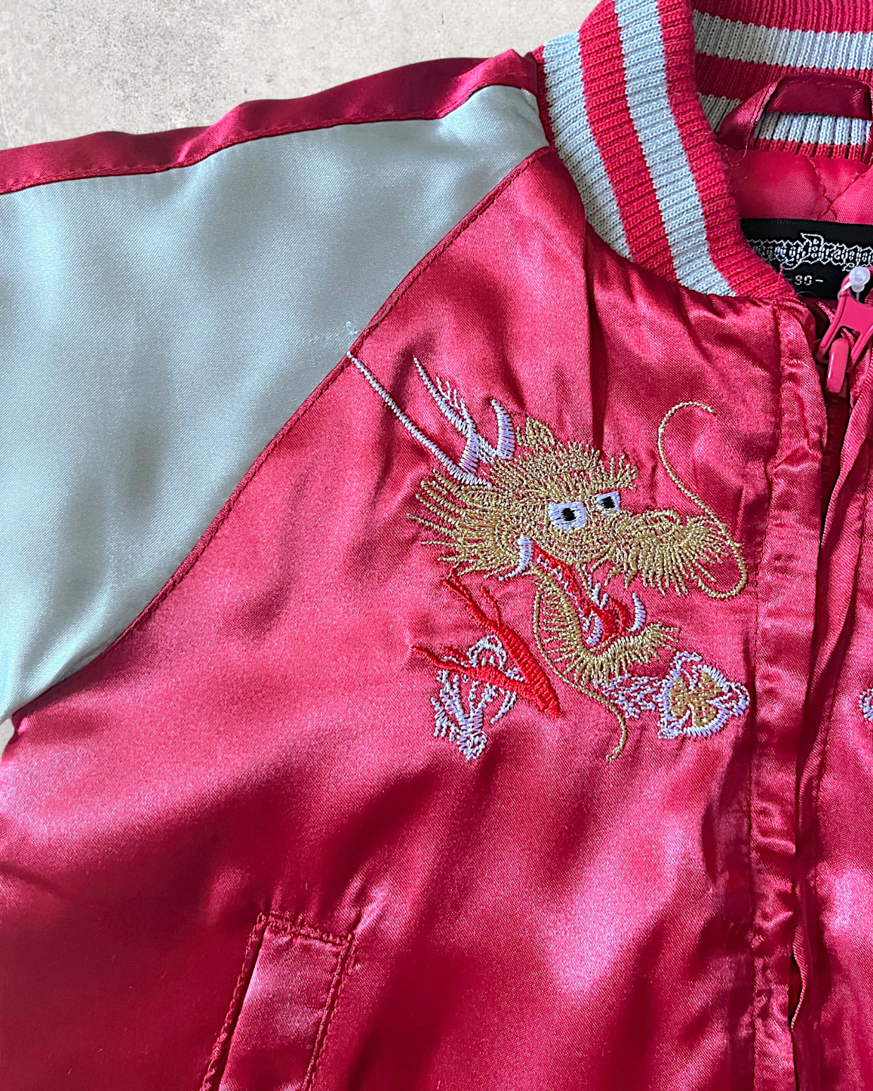 【KIDS】NEW Kids Sukajan Jacket “Jimmy Dragon” – Shiny Red Satin Dragon Jacket Size 90