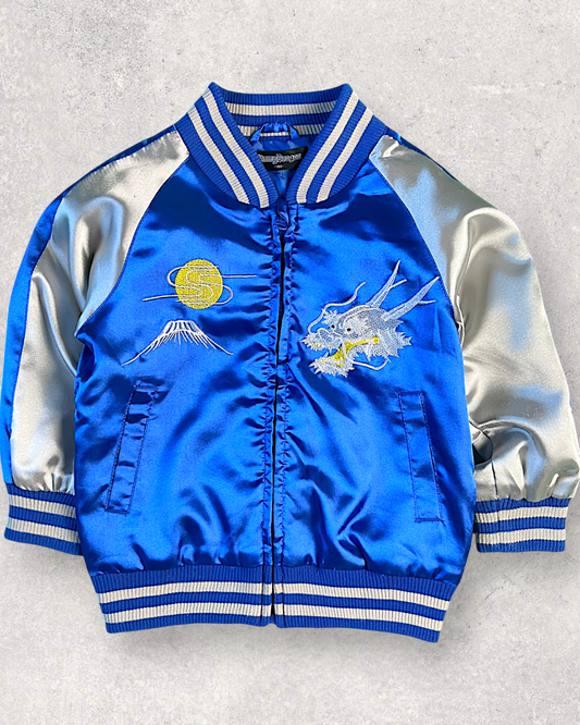 【KIDS】Japanese Dragon Sukajan for Kids – Royal Blue Satin Jacket Size 100
