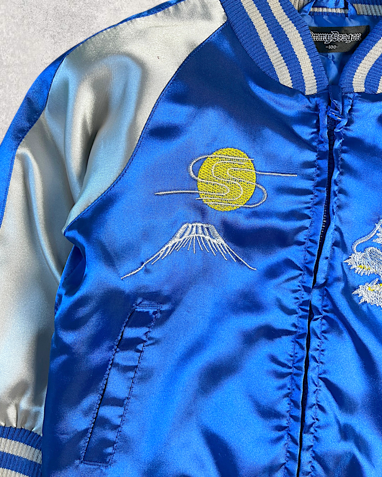 【KIDS】Japanese Dragon Sukajan for Kids – Royal Blue Satin Jacket Size 100