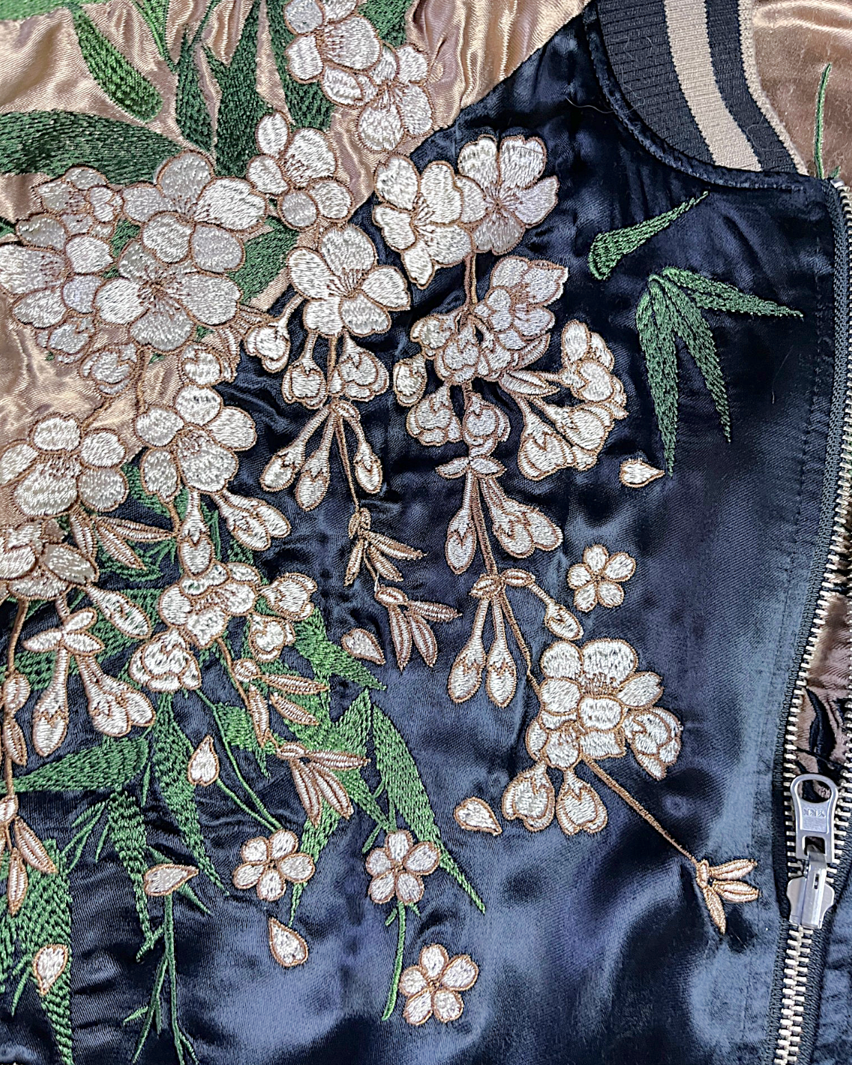 【XL】KARAKURI TAMASHII Reversible Tiger Sukajan Jacket – Embroidered Japanese Satin Bomber with Sakura & Bamboo