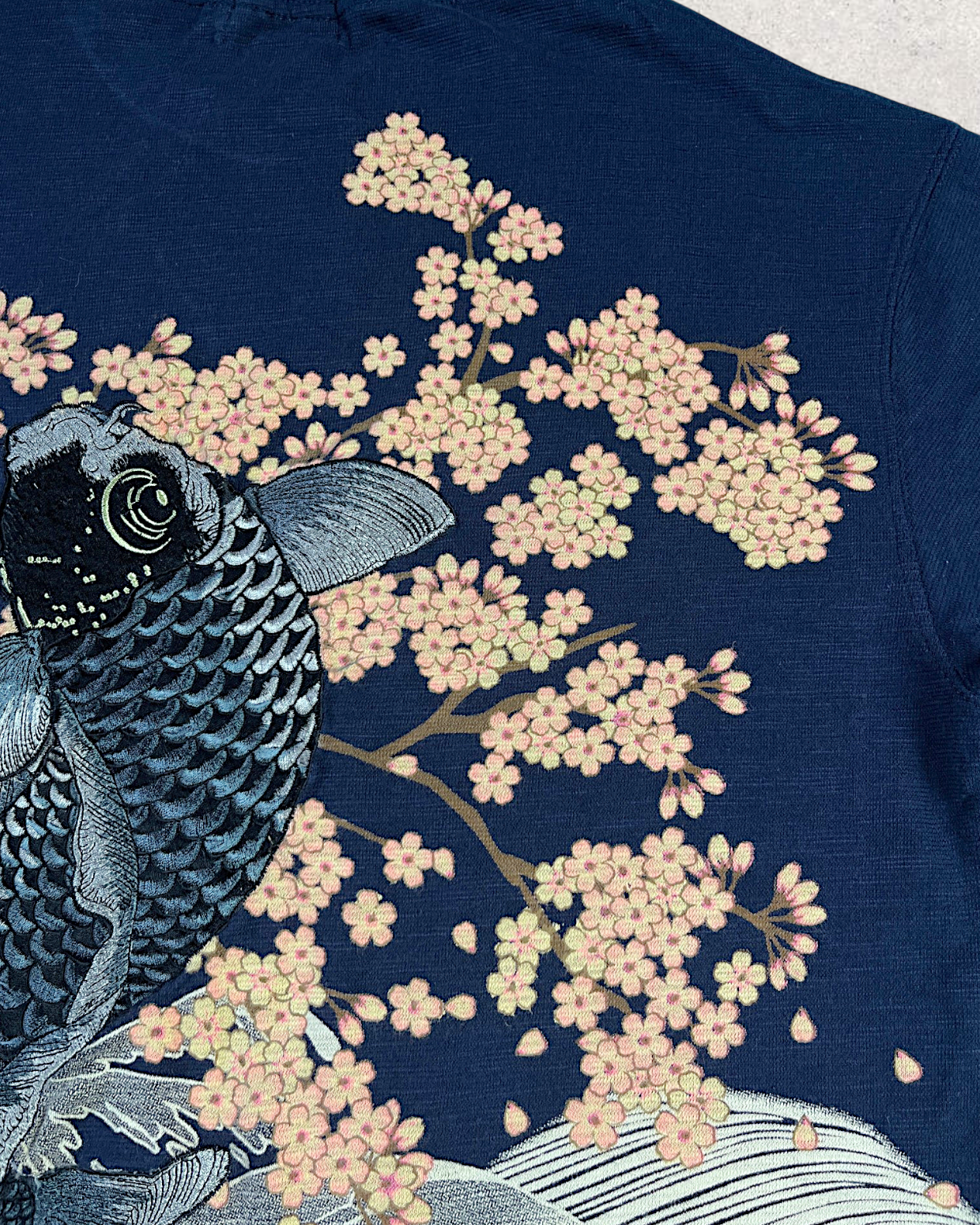 【XL】Japanese Koi & Sakura T-Shirt – Traditional Washi-Inspired Graphic Tee with Cherry Blossoms and Waves