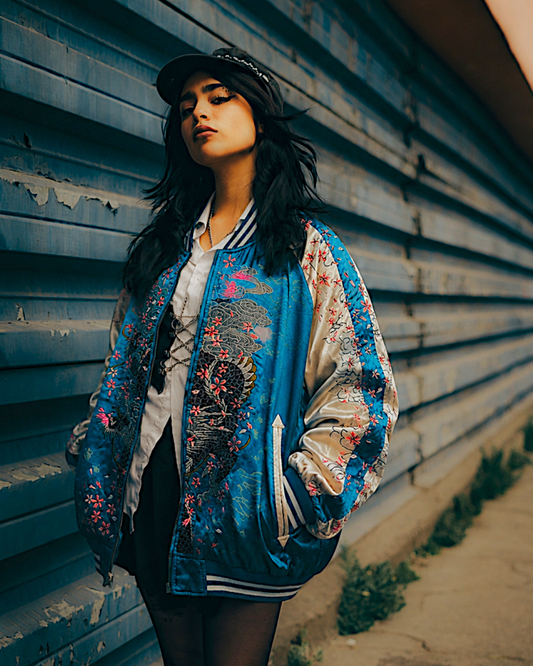 [L]【Luxurious Embroidered Sukajan】Dragon & Cherry Blossom / Phoenix - Musubi Japan Reversible