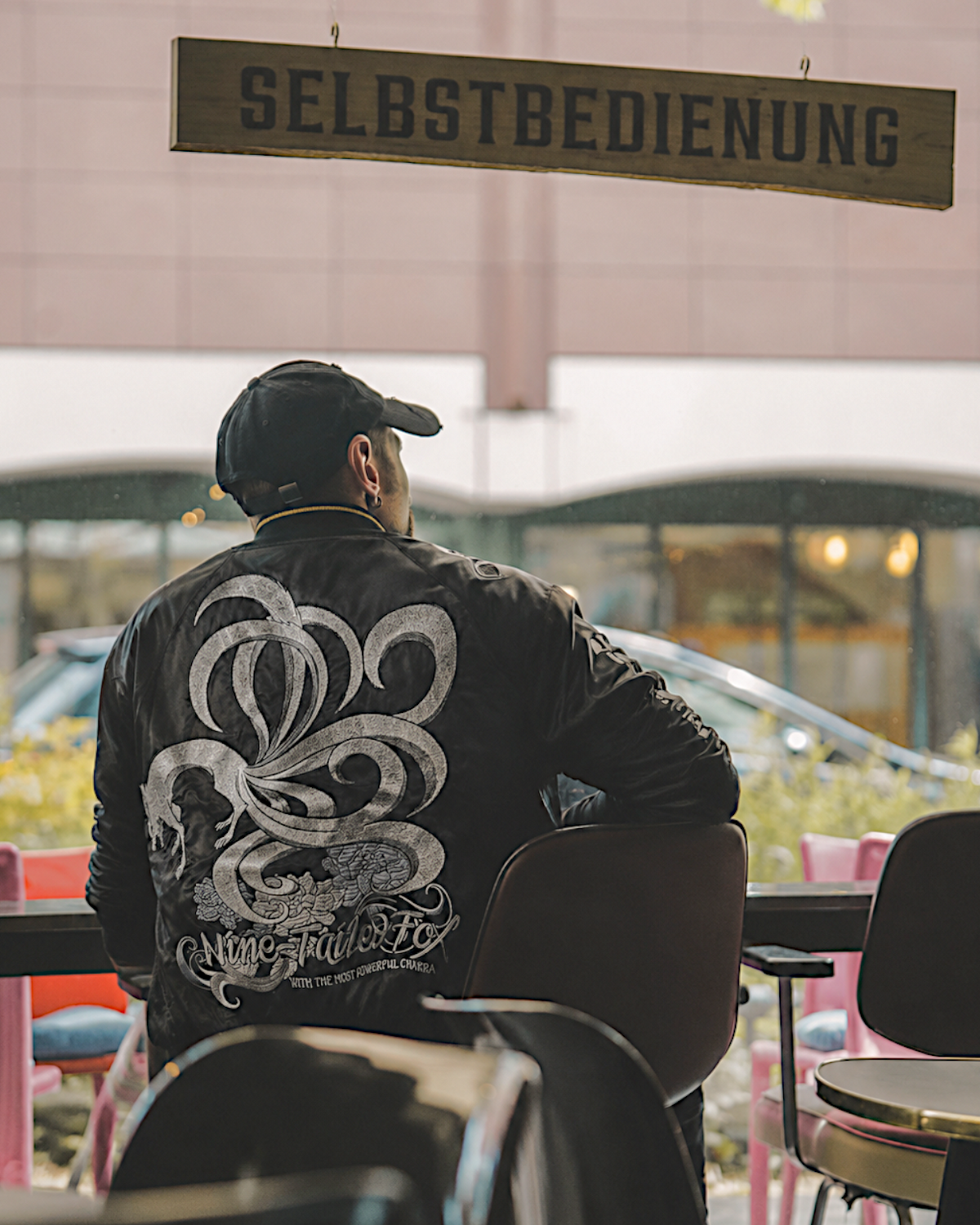 [L] Bomber jacket [NARUTO NINE TAIL FOX x Wind of God and Thunder of God]  Vintage / Reversable