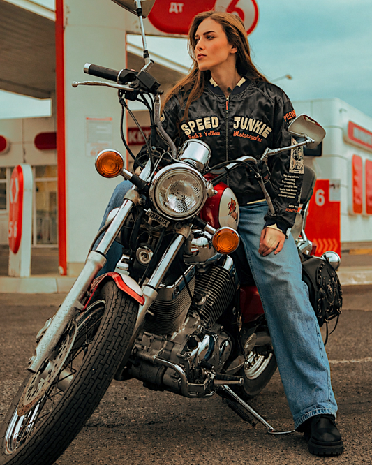 Peak'd Yellow Reversible Sukajan – Motorcycle Embroidered Satin Bomber Jacket | Vintage Japanese Biker Style