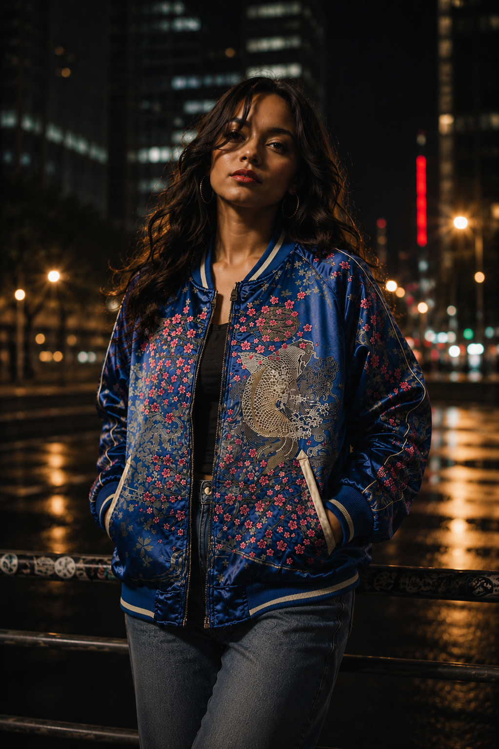 【XL】Miyabi Musubi Reversible Sukajan XL – Dragon, Tiger & Koi Embroidered Japanese Satin Jacket