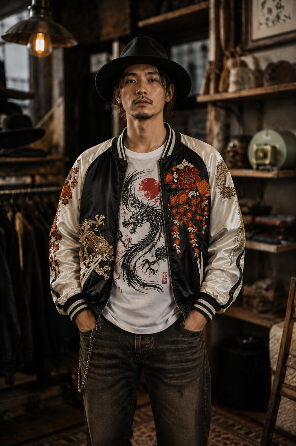 【XL】Karakuri Tamashii Reversible Dragon Sukajan Jacket XL – Japanese Embroidered Souvenir Jacket