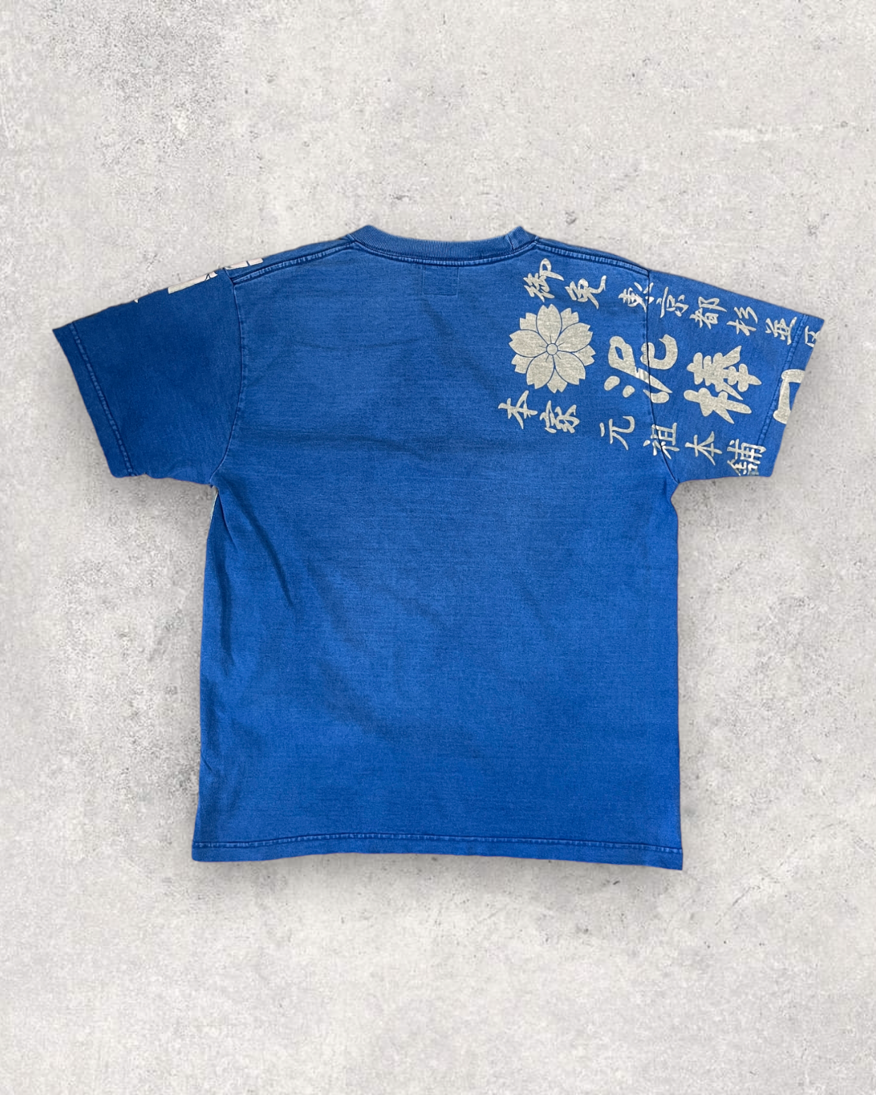 [M]Vintage Japanese Graphic T-Shirt | Sakura & Kanji Print | Indigo Blue | One-of-a-Kind Streetwear