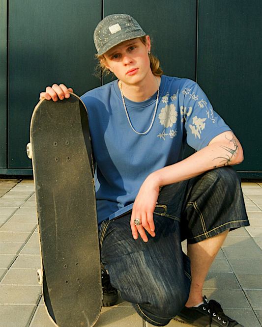 [M]Vintage Japanese Graphic T-Shirt | Sakura & Kanji Print | Indigo Blue | One-of-a-Kind Streetwear