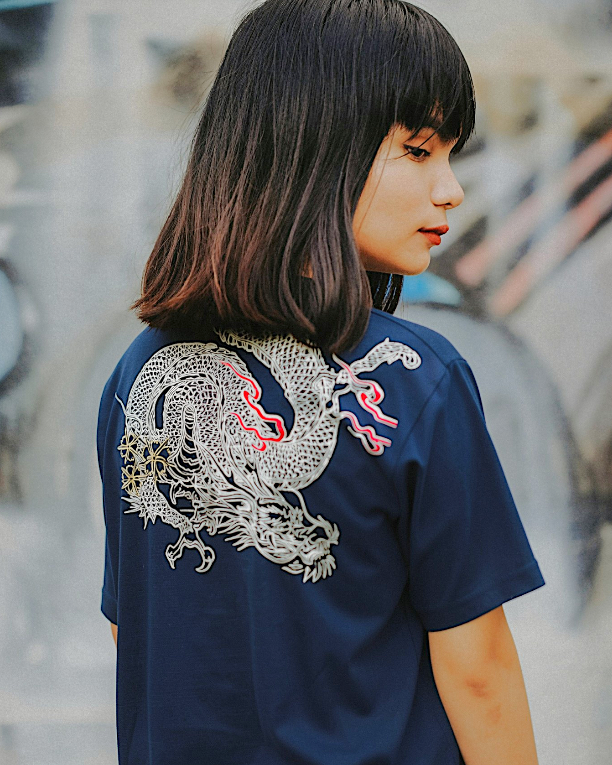 [L]Vintage Japanese Dragon Embroidered Polo Shirt | NAMITATSU | Indigo Navy | One-of-a-Kind