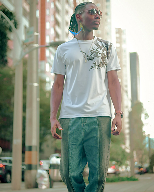 [XL]Japanese Dragon T-Shirt | Dragon Print | Light Gray | Size XL | New | Premium Soft Fabric