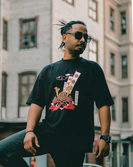 [L]Samurai Helmet Graphic T-Shirt | Japanese Kabuto Design | Black | Size L | New