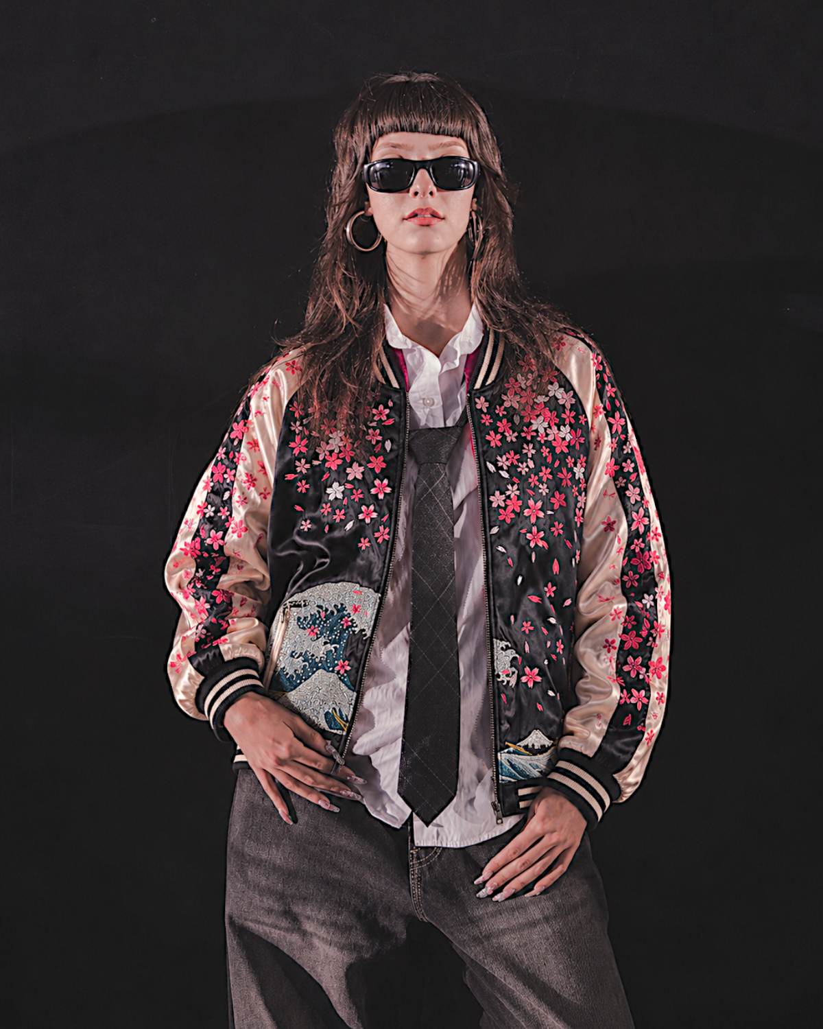 [L] Rare Vintage Miyabimusubi Reversible Sukajan Jacket – Sakura Koi Embroidery