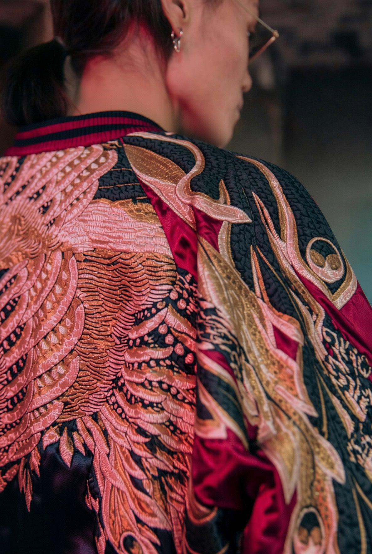 【XXL】Vintage Reversible Sukajan Jacket – Phoenix & Peacock-Inspired Embroidery Souvenir Jacket
