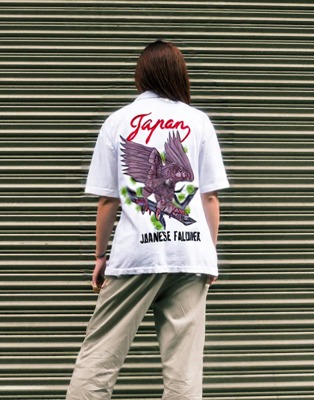 [46]【Unique】Hawk Embroidered Short Sleeve Shirt Men's Japan Logo Souvenir Jacket Style White Poly Blend