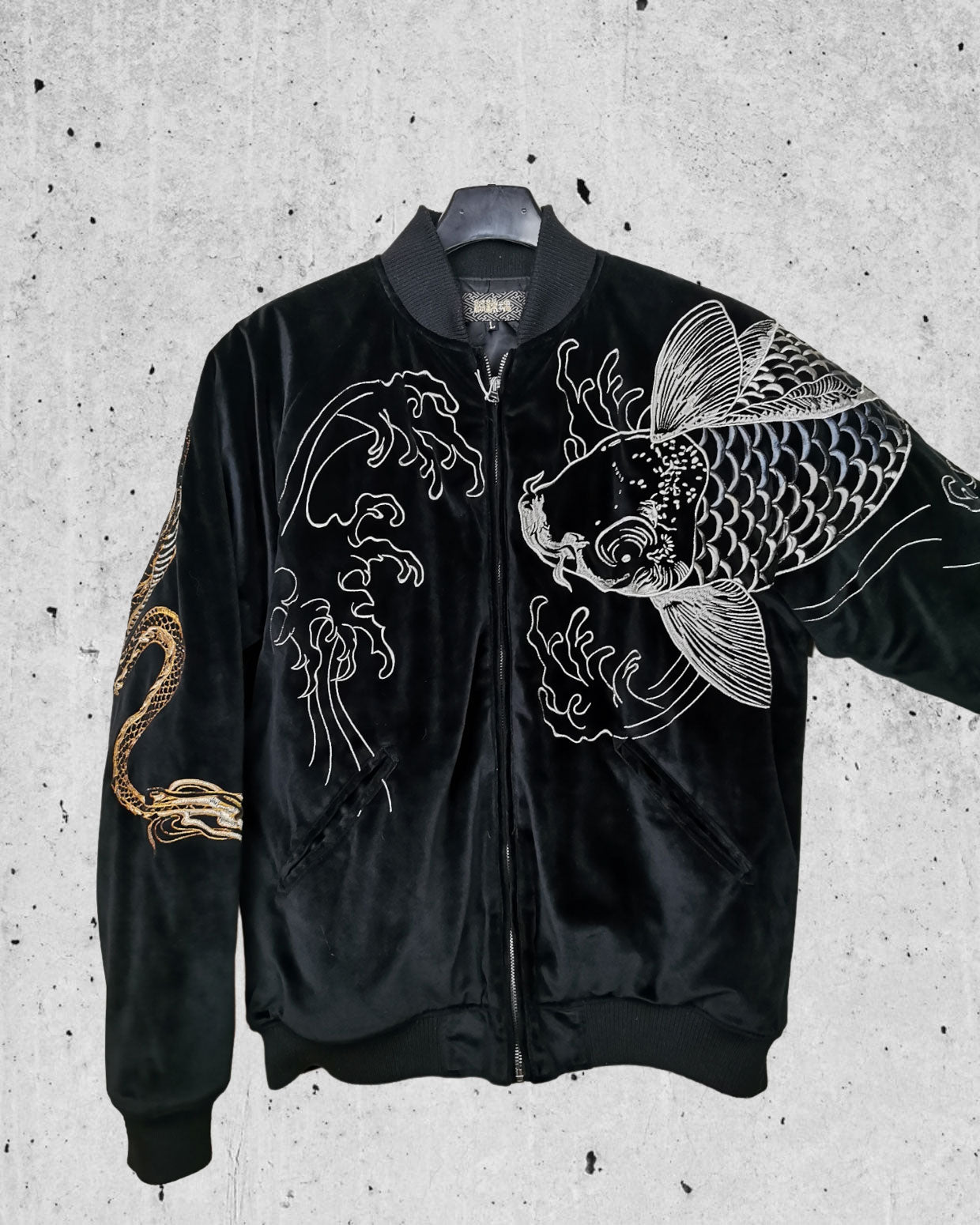 Bomber Jacket Dragon and Koi  Premium Vintage / Single XL L