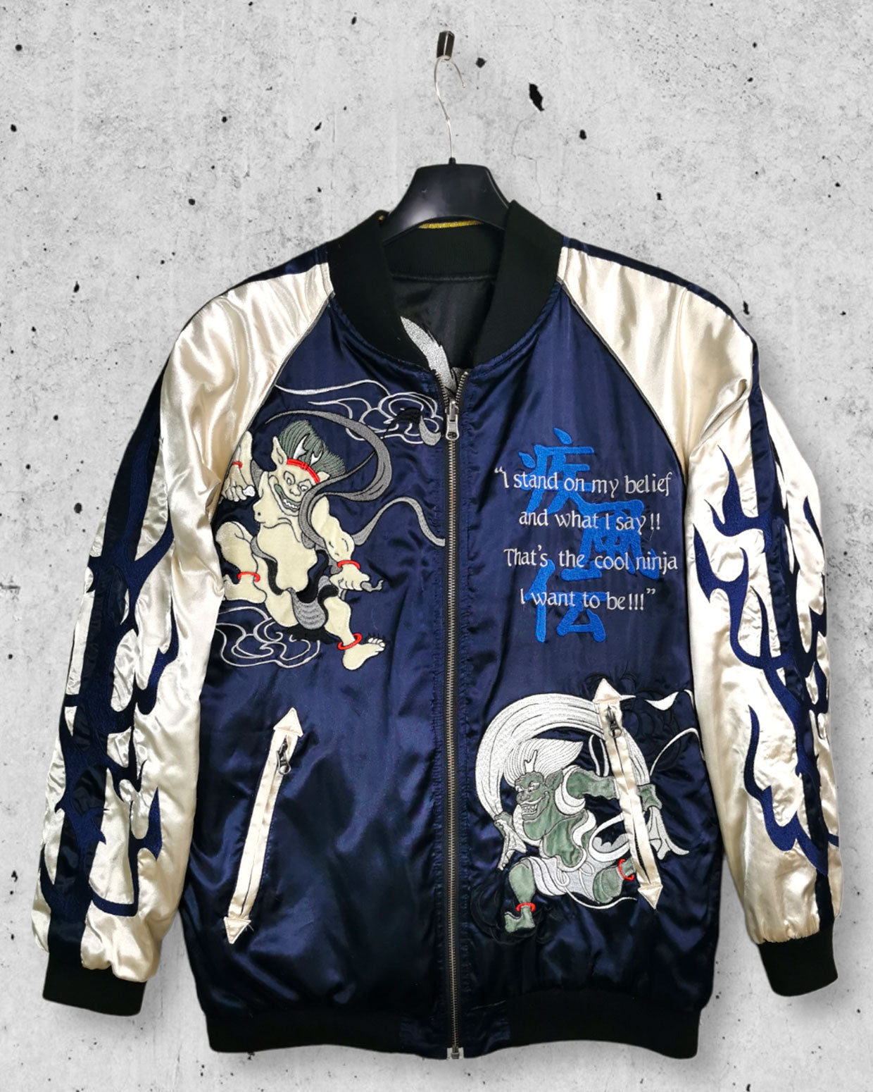 Bomber jacket [NARUTO NINE TAIL FOX x Wind of God and Thunder of God]  Vintage / Reversable